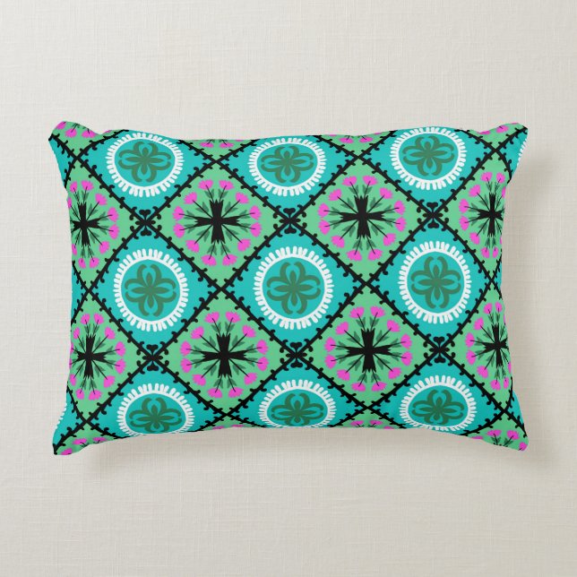 Suzani Pattern with Uzbek and Kazakh Motifs Decorative Cushion (Front)