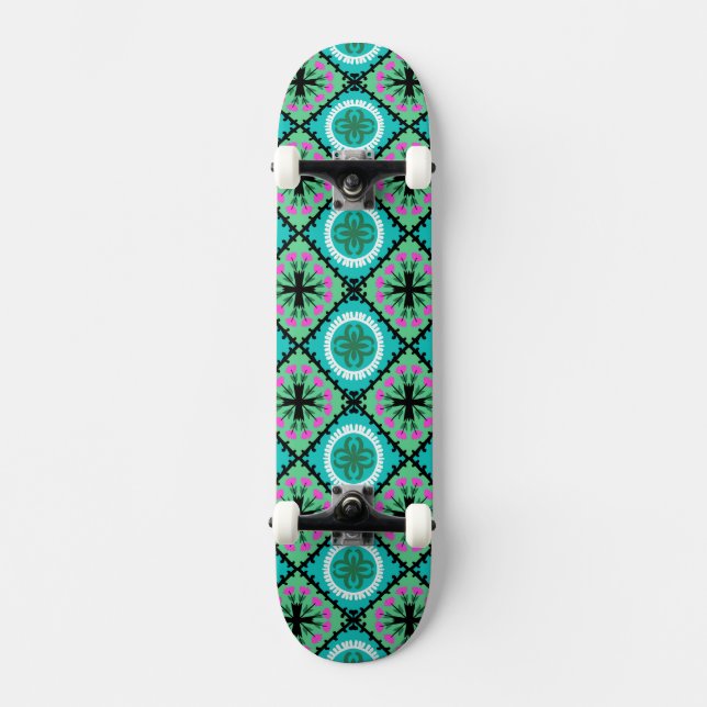 Suzani Pattern with Uzbek and Kazakh Motifs Skateboard (Front)