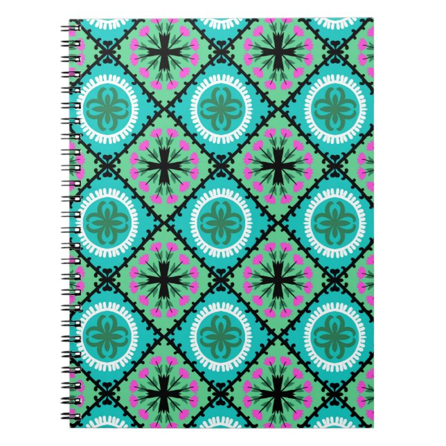 Suzani Pattern with Uzbek and Kazakh Motifs Spiral Notebook (Front)