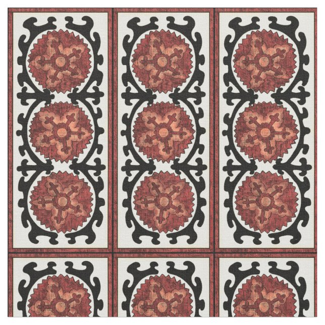 Suzani Style Decorative Floral Pattern Fabric (Close Up)