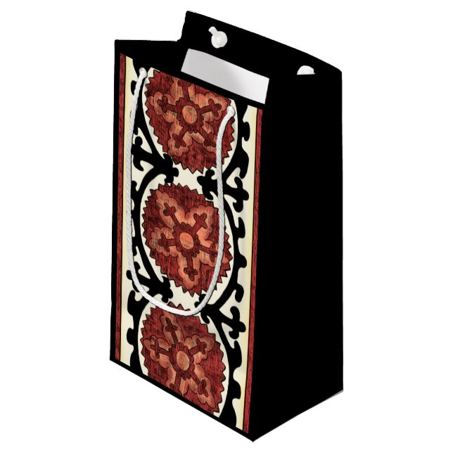 Suzani Style Decorative Floral Pattern Small Gift Bag (Front Angled)