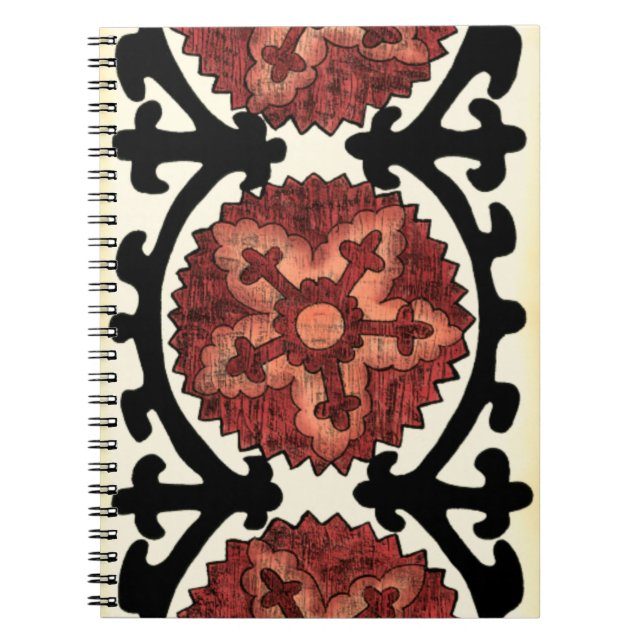 Suzani Style Decorative Floral Pattern Spiral Notebook (Front)