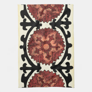 Suzani Style Decorative Floral Pattern Tea Towel