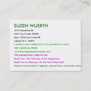 SUZEN WUERTH, 4973 Shoreline Dr, Polk City,Flor... Business Card