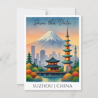 Suzhou China Watercolor Save the Date Postcard