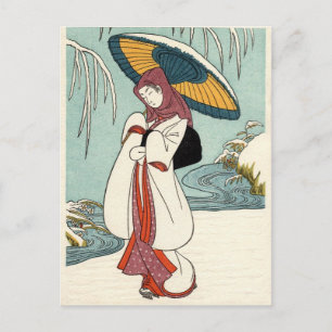 Suzuki Harunobu - Winter Snowflowers Postcard