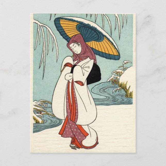 Suzuki Harunobu - Winter Snowflowers Postcard (Front)