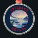 Svalbard Norway Retro Distressed Circle Metal Tree Decoration<br><div class="desc">Svalbard in a vector art style. One of the world’s northernmost inhabited areas,  it's known for its rugged,  remote terrain of glaciers and frozen tundra sheltering polar bears,  Svalbard reindeer and Arctic foxes.</div>