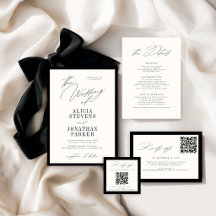 Classic old money calligraphy ivory black wedding