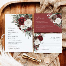 Burgundy Winter Floral Watercolor Wedding Suite