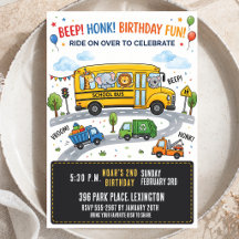 Watercolor School Bus Birthday Invitation and Cute