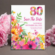 80th Birthday – Bold Watercolor Floral Butterfly