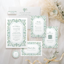Sage Green Vintage Botanical Floral Frame Wedding