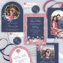 Indigo Blue and Mauve Pink Wedding Stationery
