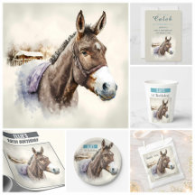Winter Watercolor Donkey -  Birthday Party