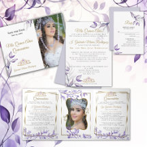 Bilingual Quinceañera Purple Foliage and Tiara 