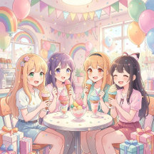 Pretty Pink Anime Girl's Ice Cream Birthday Party