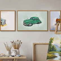 Watercolor Art of Vehicles Posters