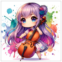 Cute Anime Girl Playing a Cello