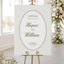 Sage Green Striped Oval Frame Wedding
