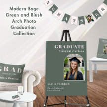 Modern Sage Green and Blush Arch Photo Graduation