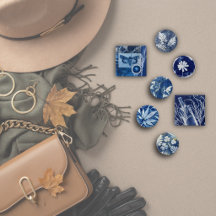 Unique Original Cyanotype Art Pinback Buttons