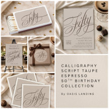 50th Birthday Calligraphy Script Taupe Espresso