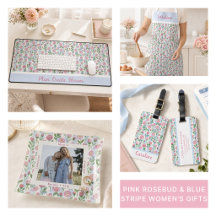 Pink Rosebud & Blue Stripe Women's Gifts