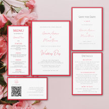 Cherry Red Simple Elegant Minimal Wedding Suite