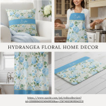 Watercolor Blue Hydrangea Floral Name Home Decor
