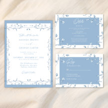 Minimalist Dusty Blue Chinoiserie Floral Wedding