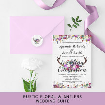 Burgundy Floral Deer Antlers Rustic Wedding Suite