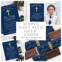 SIMPLE NAVY BLUE GOLD CROSS HOLY COMMUNION