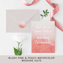 Soft Blush & Peach Watercolor Wash Wedding Suite