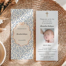 Vintage Blue Leaves Orange Floral Photo Baptism