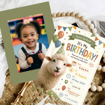 Cute Lamb Birthday Invitation with Pastel Balloons