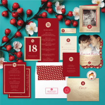 RED/GOLD 1 SIMPLE CIRCLE DOUBLE XI CHINESE WEDDING