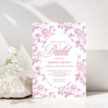 Pink Toile de jouy roses floral Bridal Shower 243M
