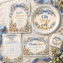 Vintage Blue Bow Rocking Horse Baby Shower