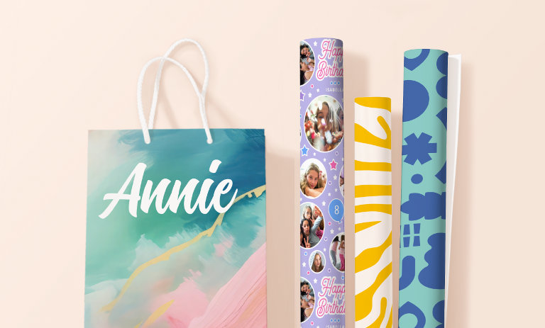 Browse our Gift Wrapping & Party Supplies to find customisable stickers, fabric, napkins, and more!
