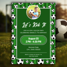 Kids Soccer Ball Pattern on Green Stripes