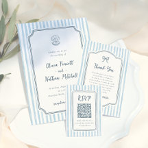 Whimsical Retro Blue Stripes Wedding