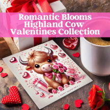 Romantic Blooms Highland Cow Valentines Collection