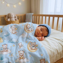 Cute Sleeping Teddy Bear Moon and Stars 