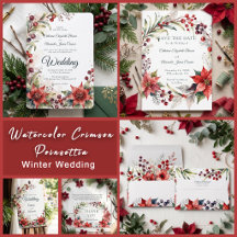 Watercolor Crimson Poinsettia Winter Wedding