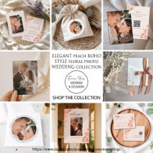 Elegant Peach Boho-Style Floral Photo Wedding 
