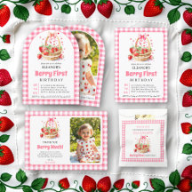 Basket with strawerries Berry First Birthday 