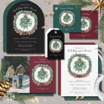Rustic Christmas Watercolor Wreath Mistletoe