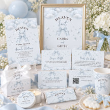 Blue Clouds Pearl Bow Heaven Sent Baby Boy Shower