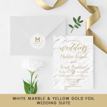 White Marble & Yellow Gold Foil Wedding Suite